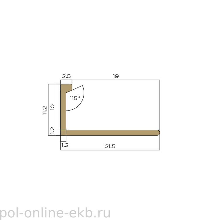 Профиль L-образный латунь  полированный 10 мм